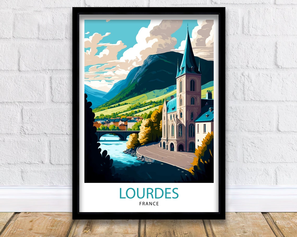 Lourdes France Travel Print Lourdes Wall Decor Lourdes Home Living Decor Lourdes France Illustration Travel Poster Gift For Lourdes France