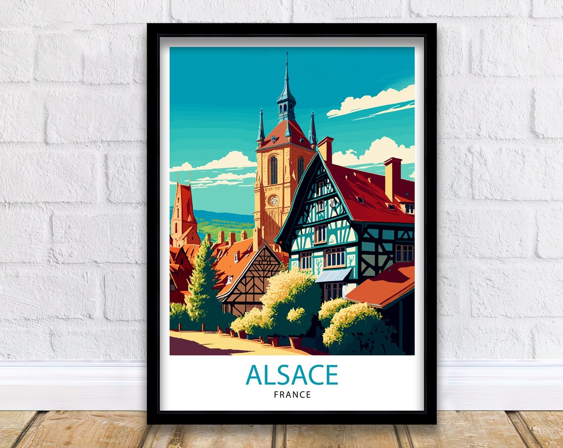 Alsace France Half Timbered Houses Church Spires Village Poster