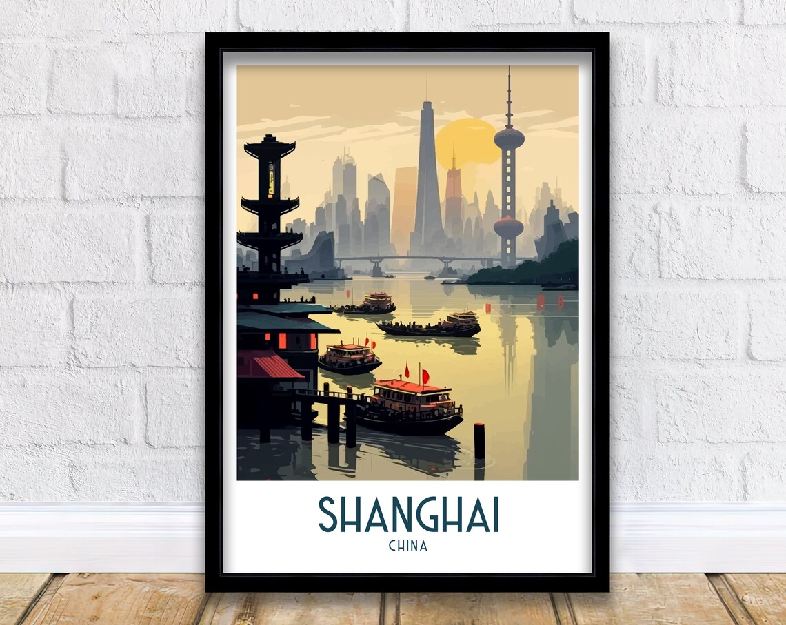 Shanghai China Travel Poster, Asia Wall Art