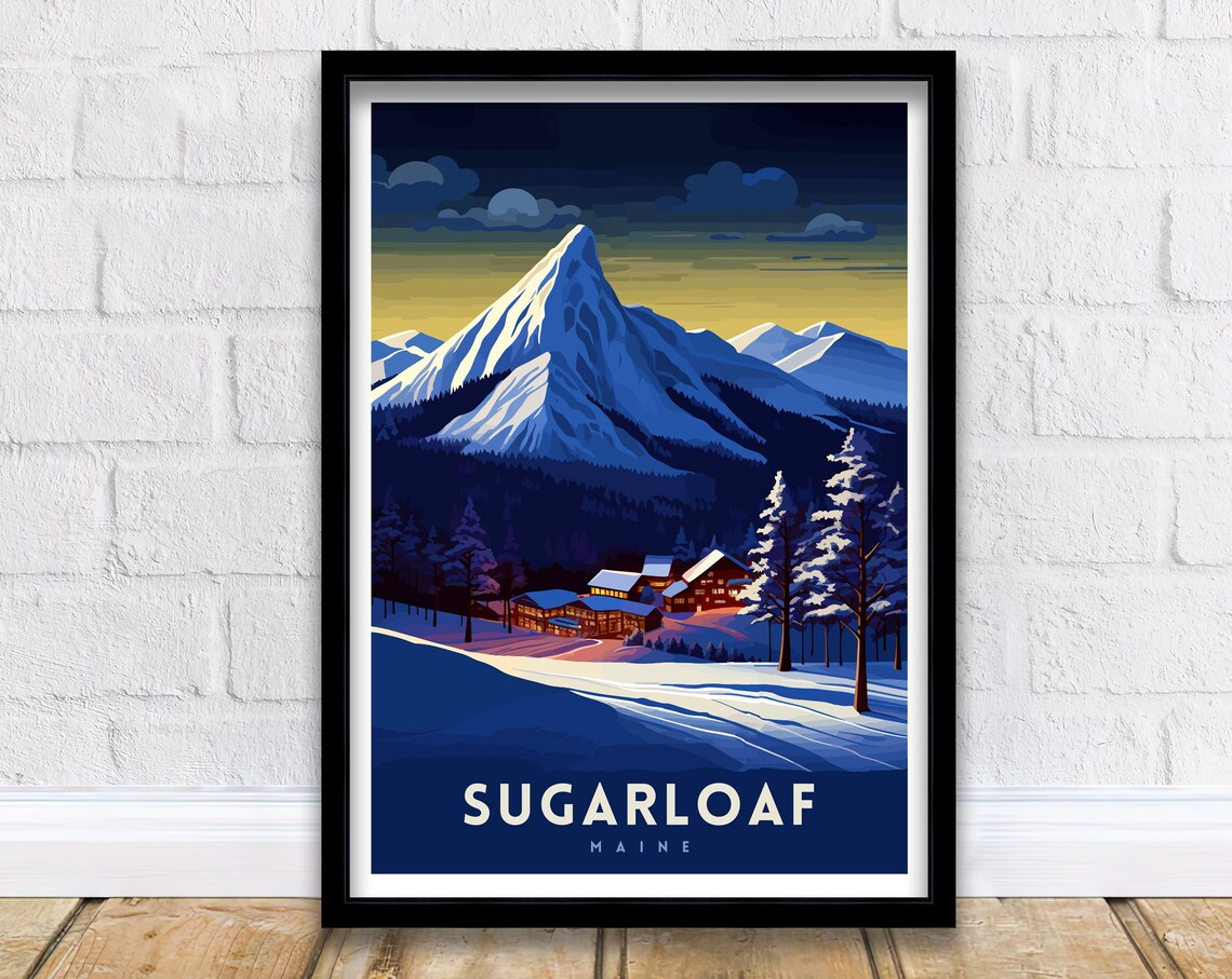 Sugarloaf Maine Ski Resort, Winter Landscape Art Print