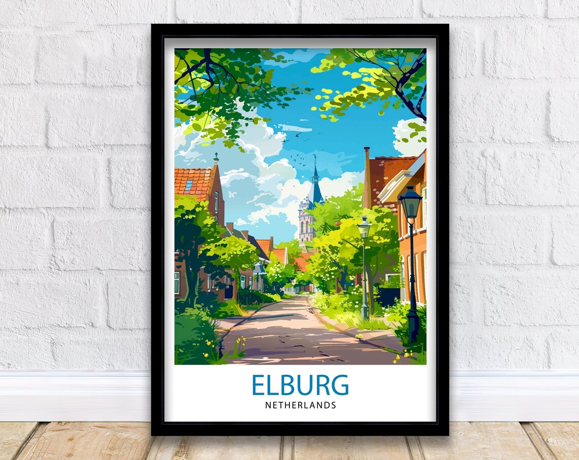 Elburg Netherlands Historic Town Street Church Tower Travel Poster