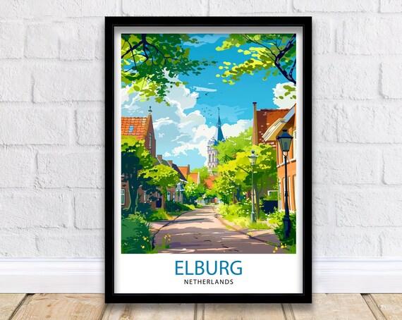 Elburg Netherlands Historic Town Street Church Tower Travel Poster