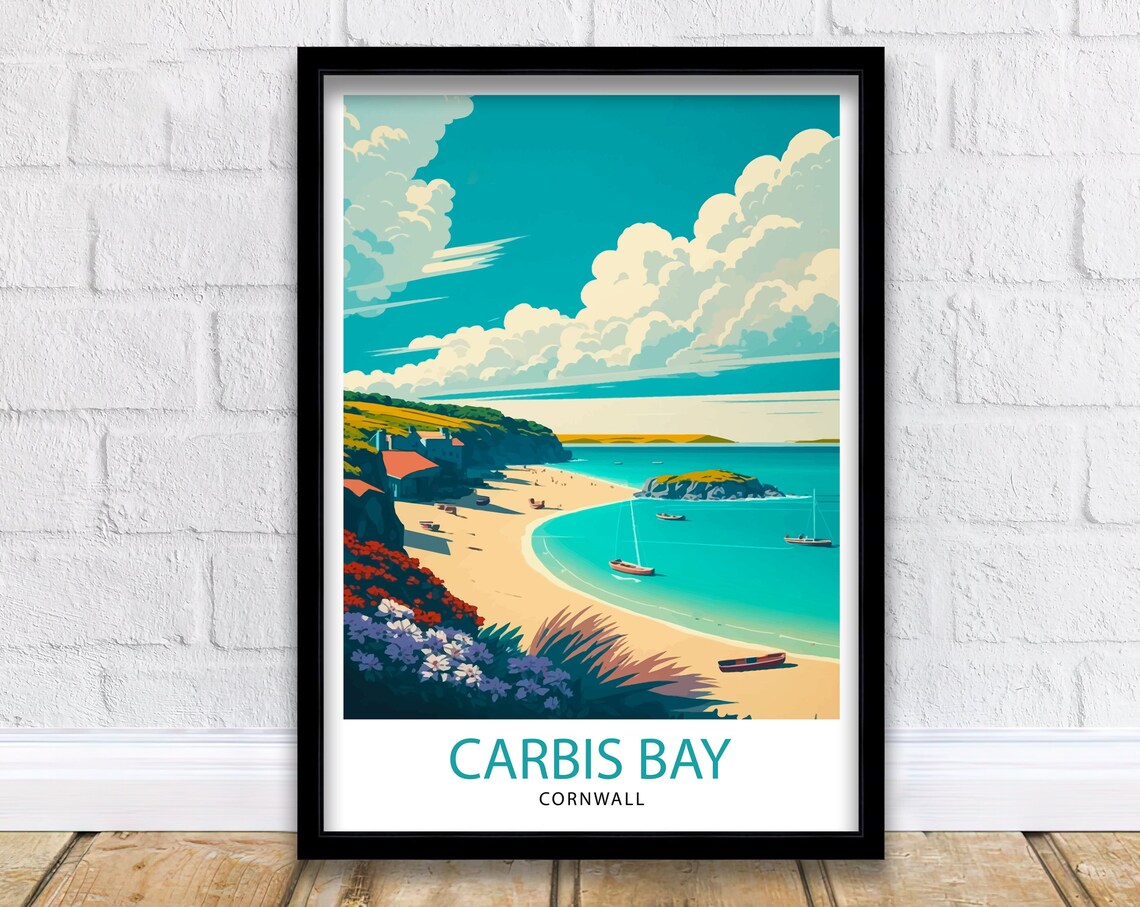 Carbis Bay Cornwall Travel Poster, Carbis Bay
