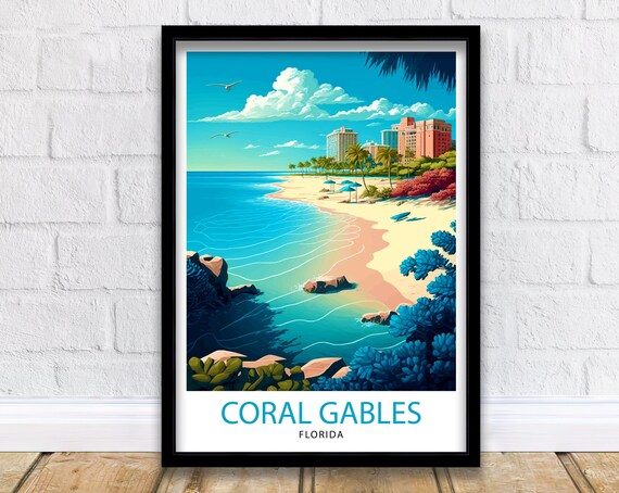 Coral Gables Florida Travel Print Coral Gables Wall Decor Coral Gables Home Living Decor Coral Gables Illustration Travel Poster Coral