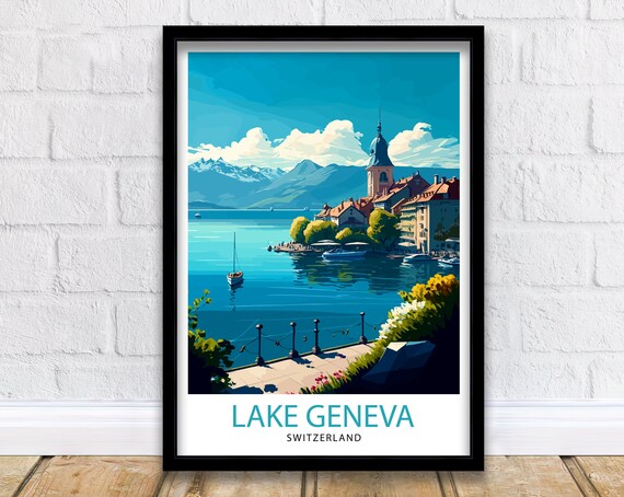 Lake Geneva Switzerland Travel Poster, Home Decor