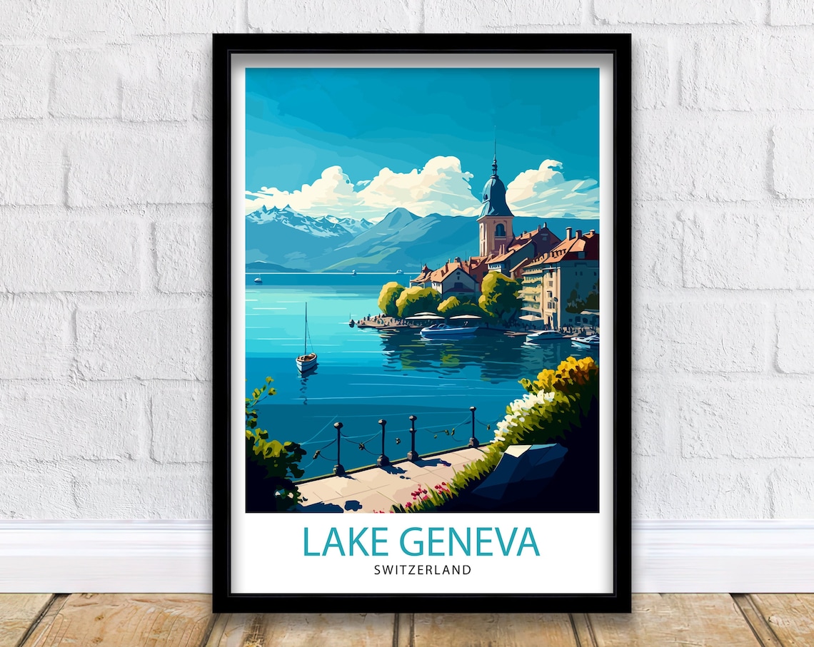 Lake Geneva Switzerland Travel Poster, Home Decor