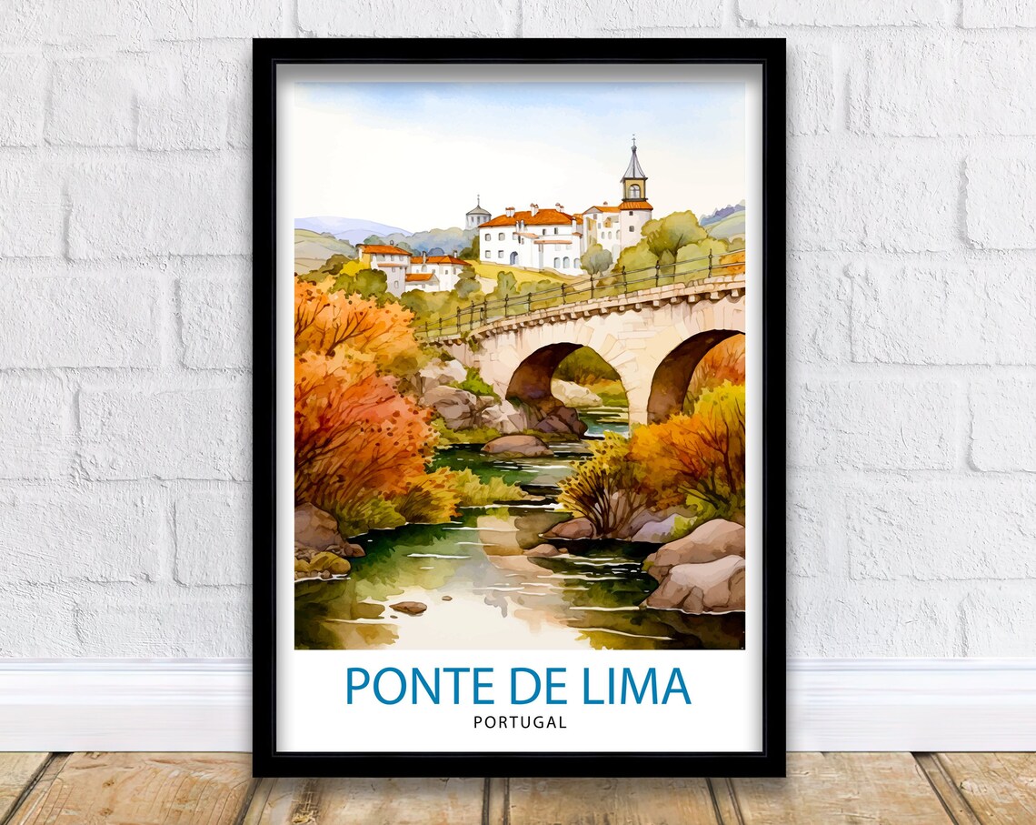 Ponte De Lima Portugal Medieval Bridge River Watercolor Poster