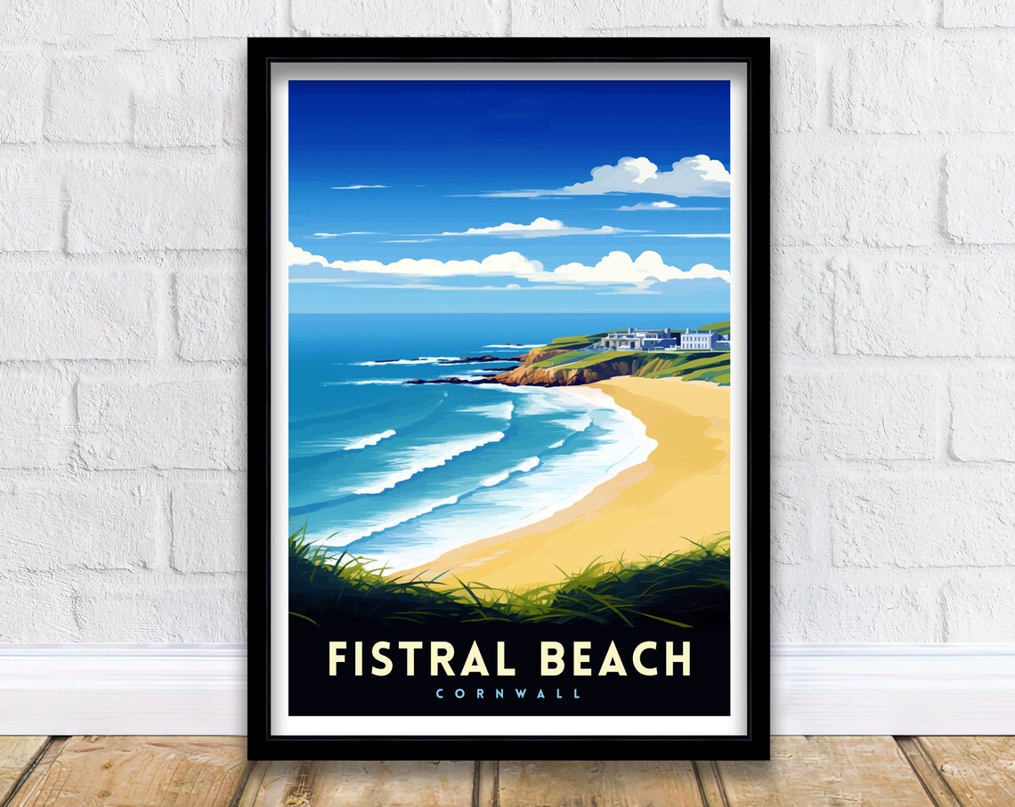 Fistral Beach Cornwall Golden Sand Bay and Cliff Top View Poster