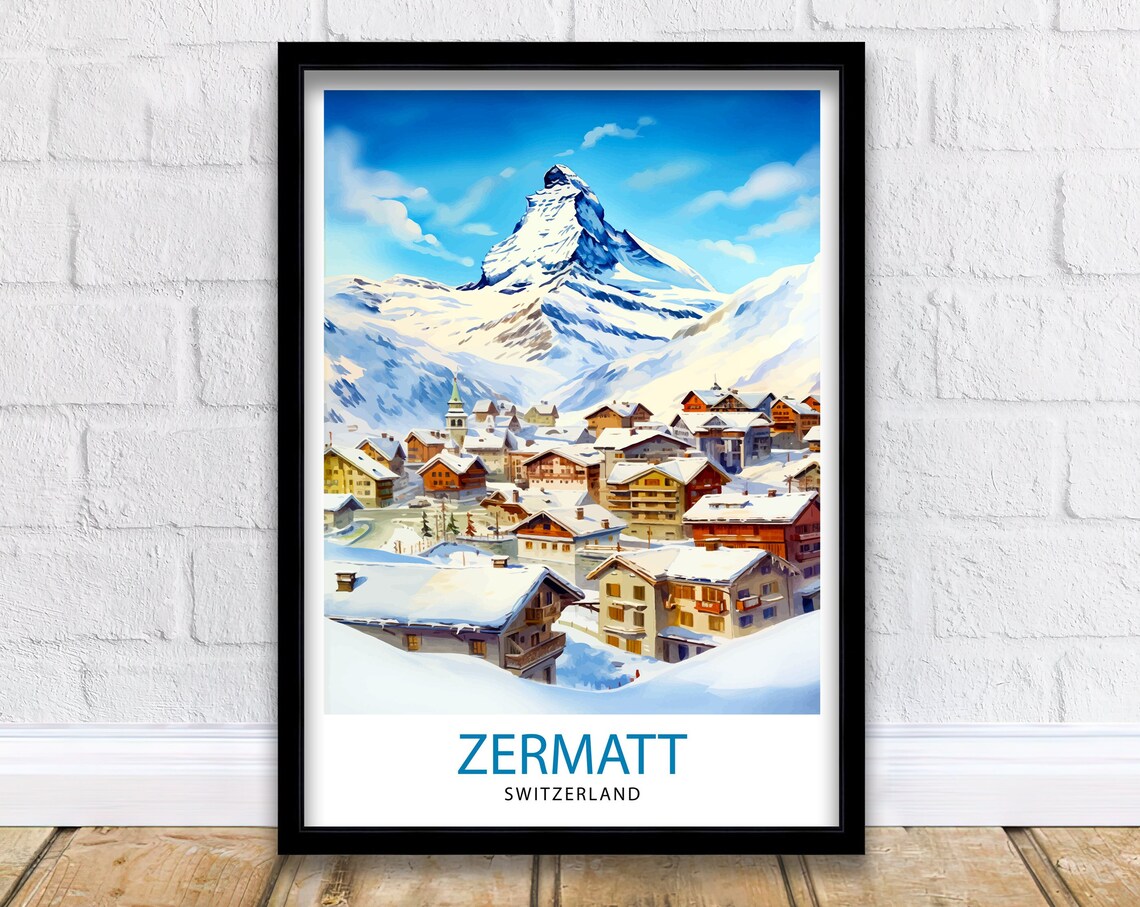 Zermatt Switzerland Matterhorn Snowy Village Alpine Peak Poster
