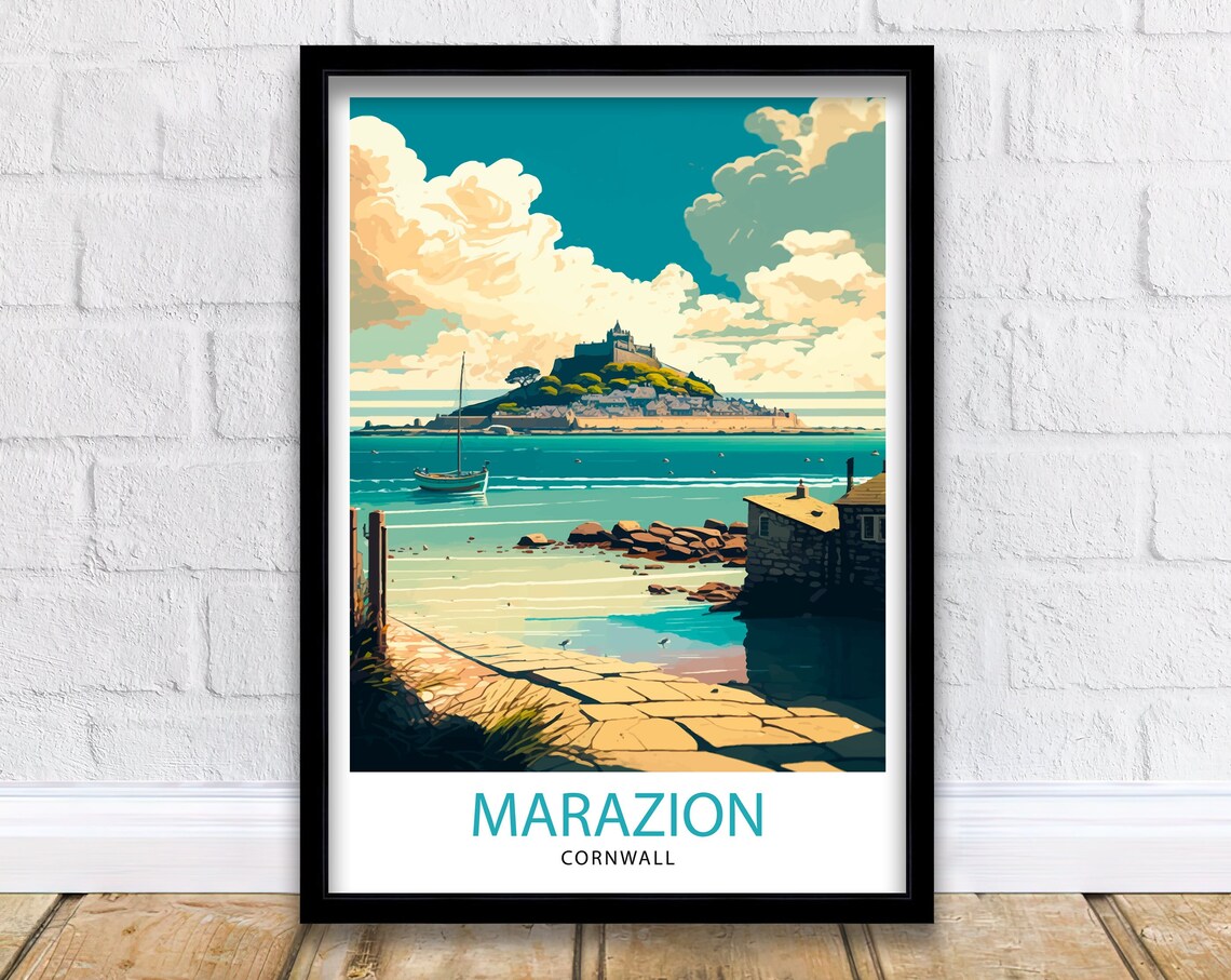 Marazion Cornwall Travel Poster, Place Decor