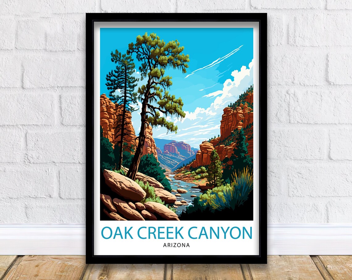 Oak Creek Canyon Arizona Red Canyon River Pines Vintage Travel Poster