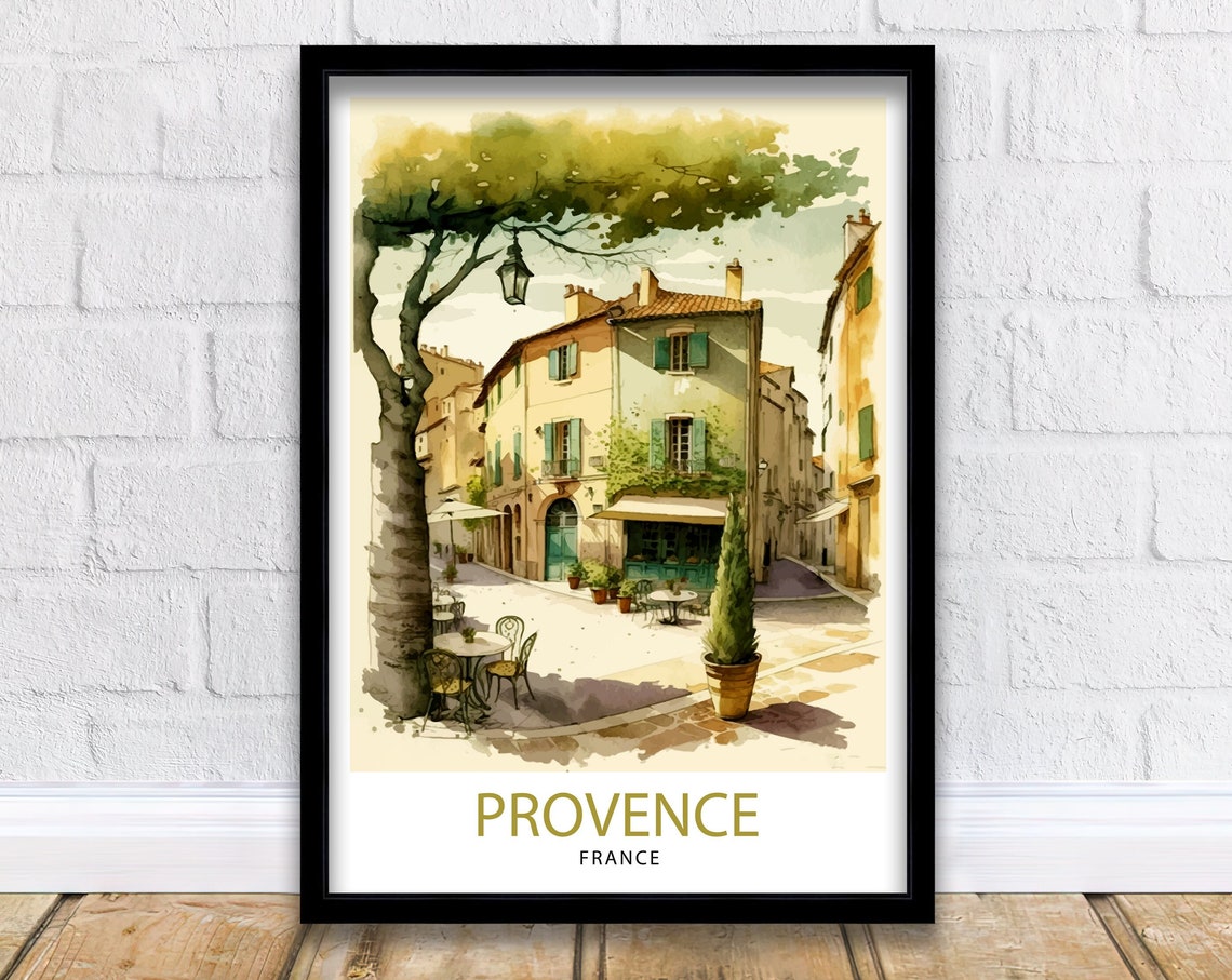Provence France Village Square Cafe Tables Watercolor Poster