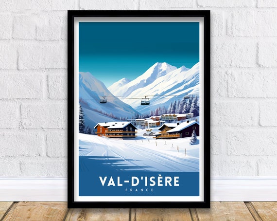 Val D Isere Travel Print French Ski Paradise Wall Decor Val Disere Poster Alpine Resort France Snow Landscape Art Ski Lovers Gift Idea