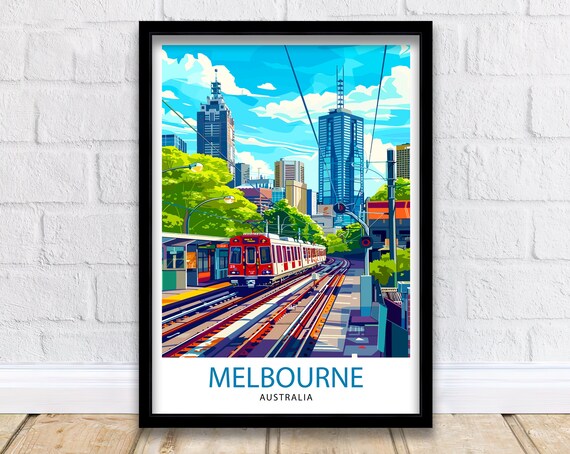 Melbourne Australia City Tram Skyline Illustrated Travel Poster