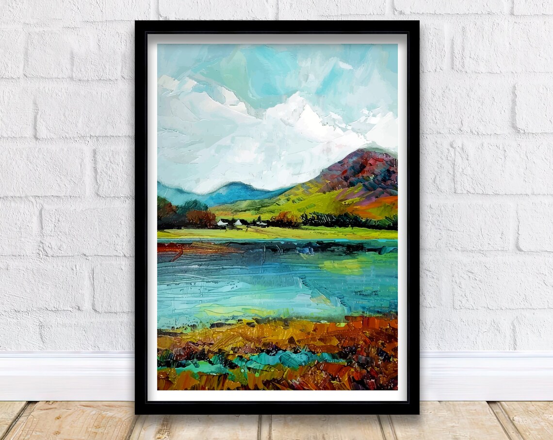 Catbells Lake District England Palette Knife Lake Fell Abstract Poster