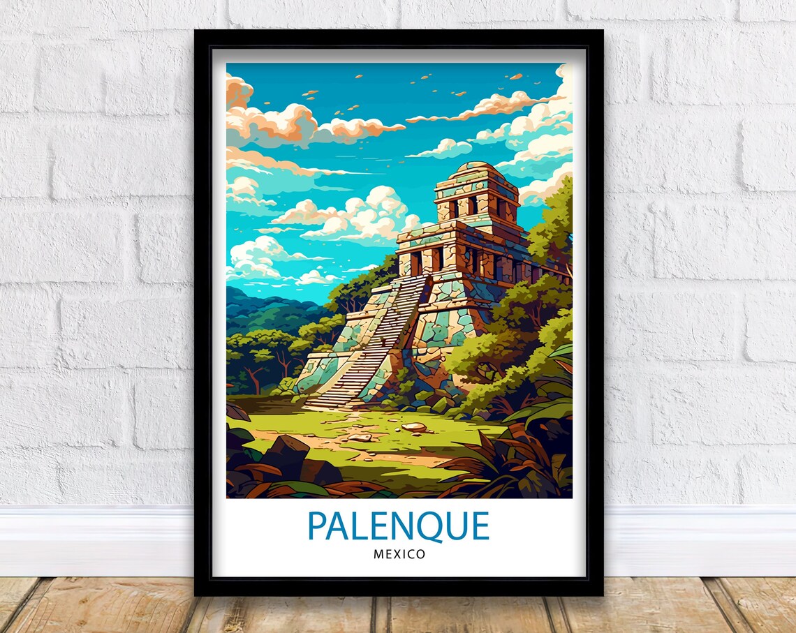 Palenque Mexico Mayan Ruins Pyramid Jungle Travel Art Poster