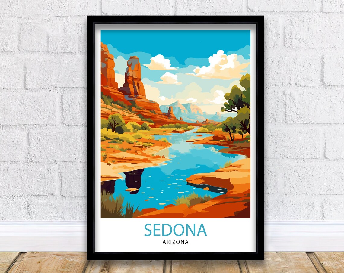 Sedona Arizona Golden Red Rocks Desert River Canyon Scene Poster