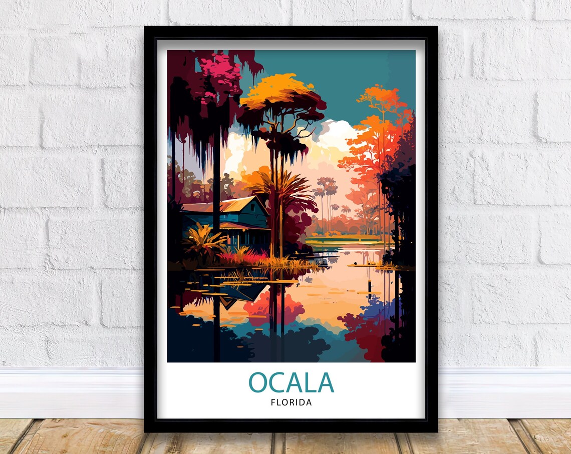 Ocala Florida Cypress Swamp Sunset Vintage Travel Poster Art