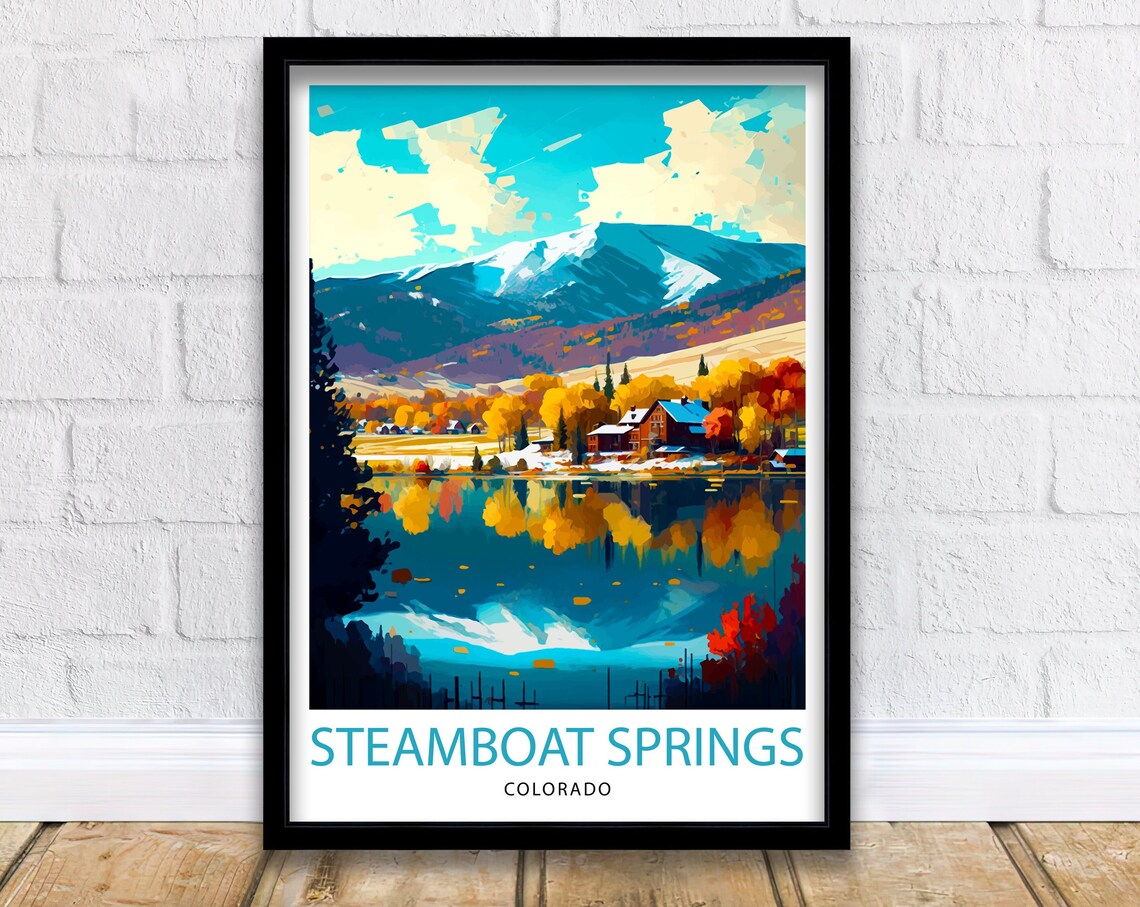 Steamboat Springs Colorado Autumn Lake Mountain Ski Travel Poster