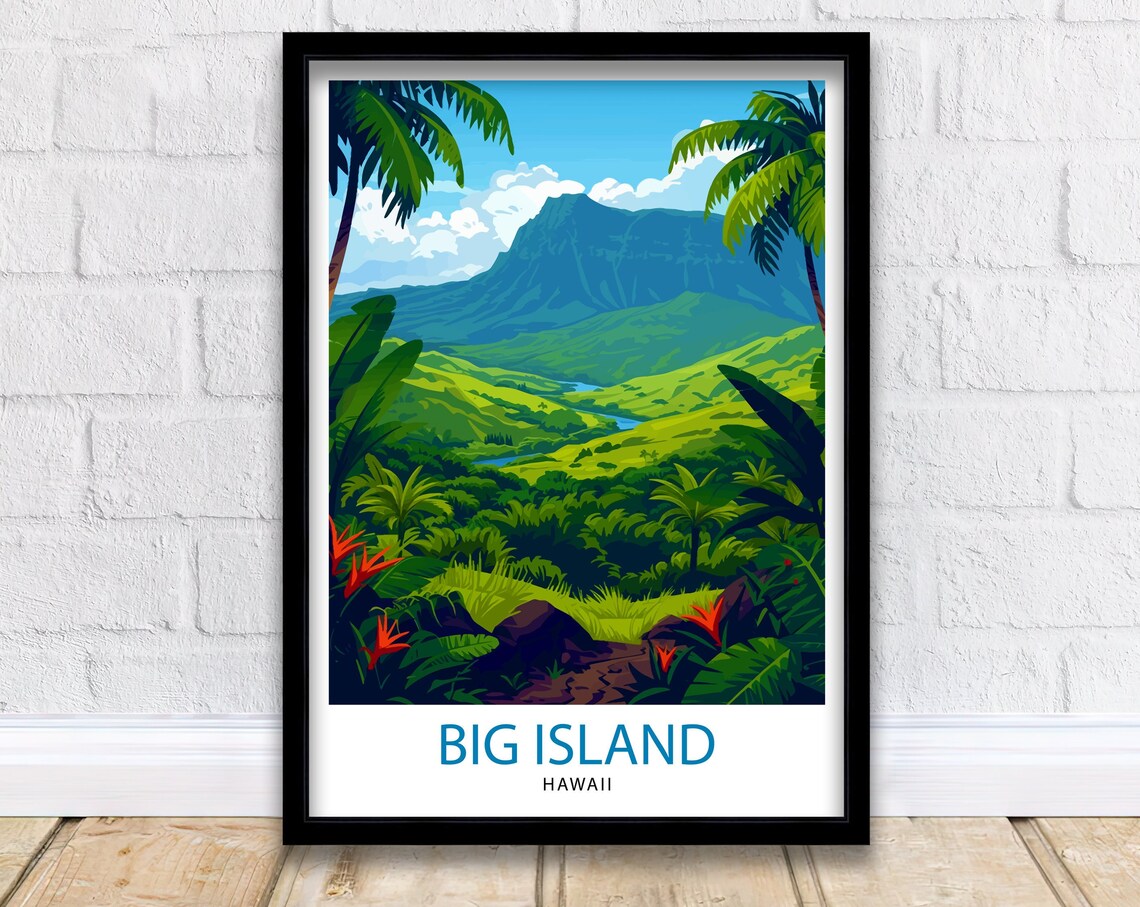 Big Island Hawaii Lush Green Valley Mountains Tropical Travel Poster