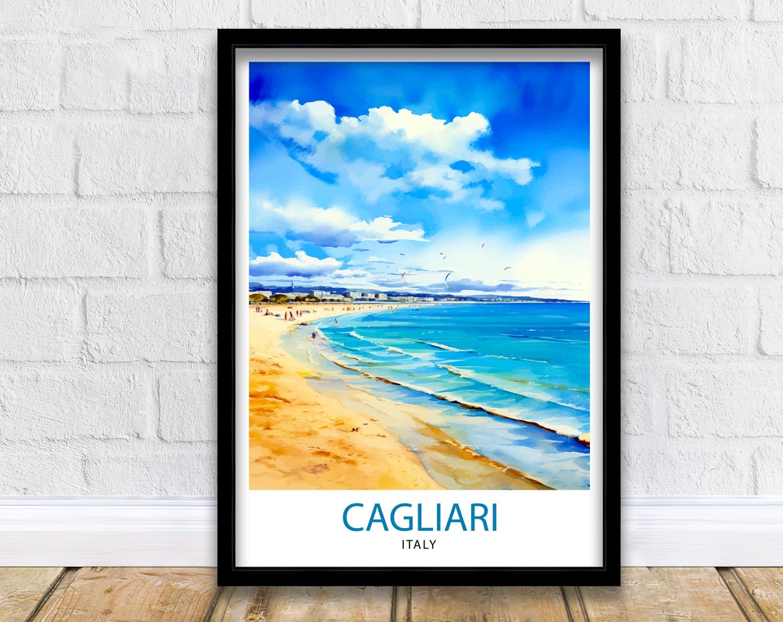 Cagliari Italy Sunny Beach Turquoise Waves Sardinia Art Poster