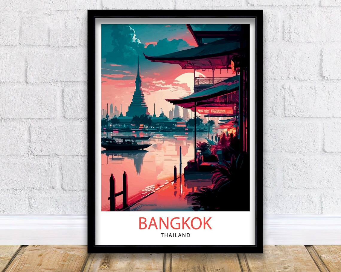Bangkok Thailand Travel Poster, Asia Wall Decor