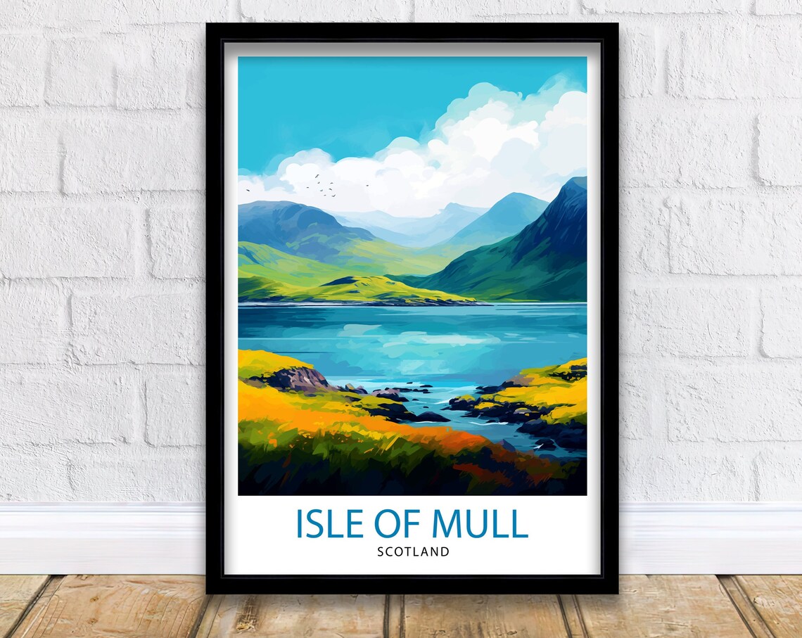 Isle of Mull Scotland Lochside Hills Golden Shore Travel Poster