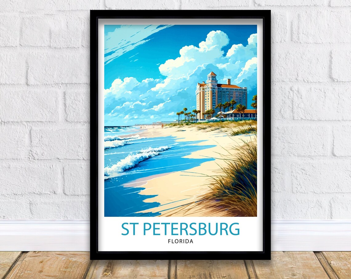 St Petersburg Florida Beachfront Grand Hotel Vintage Travel Poster