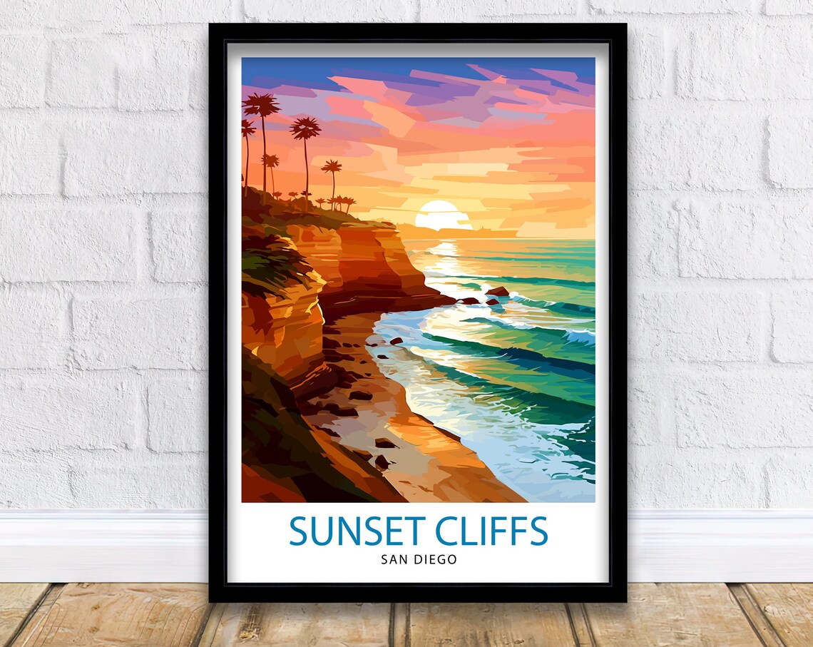 Sunset Cliffs San Diego Travel Poster, California
