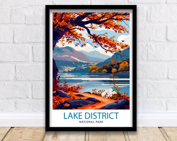Lake District National Park Autumn Lakeside Foliage View Poster