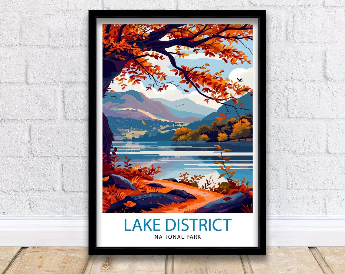 Lake District National Park Autumn Lakeside Foliage View Poster