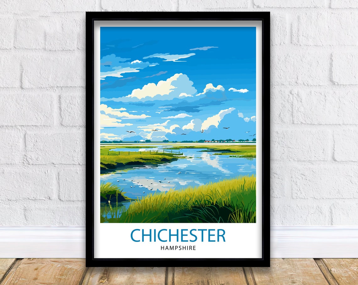 Chichester Hampshire Wetland Marsh Birdwatching Illustration Poster