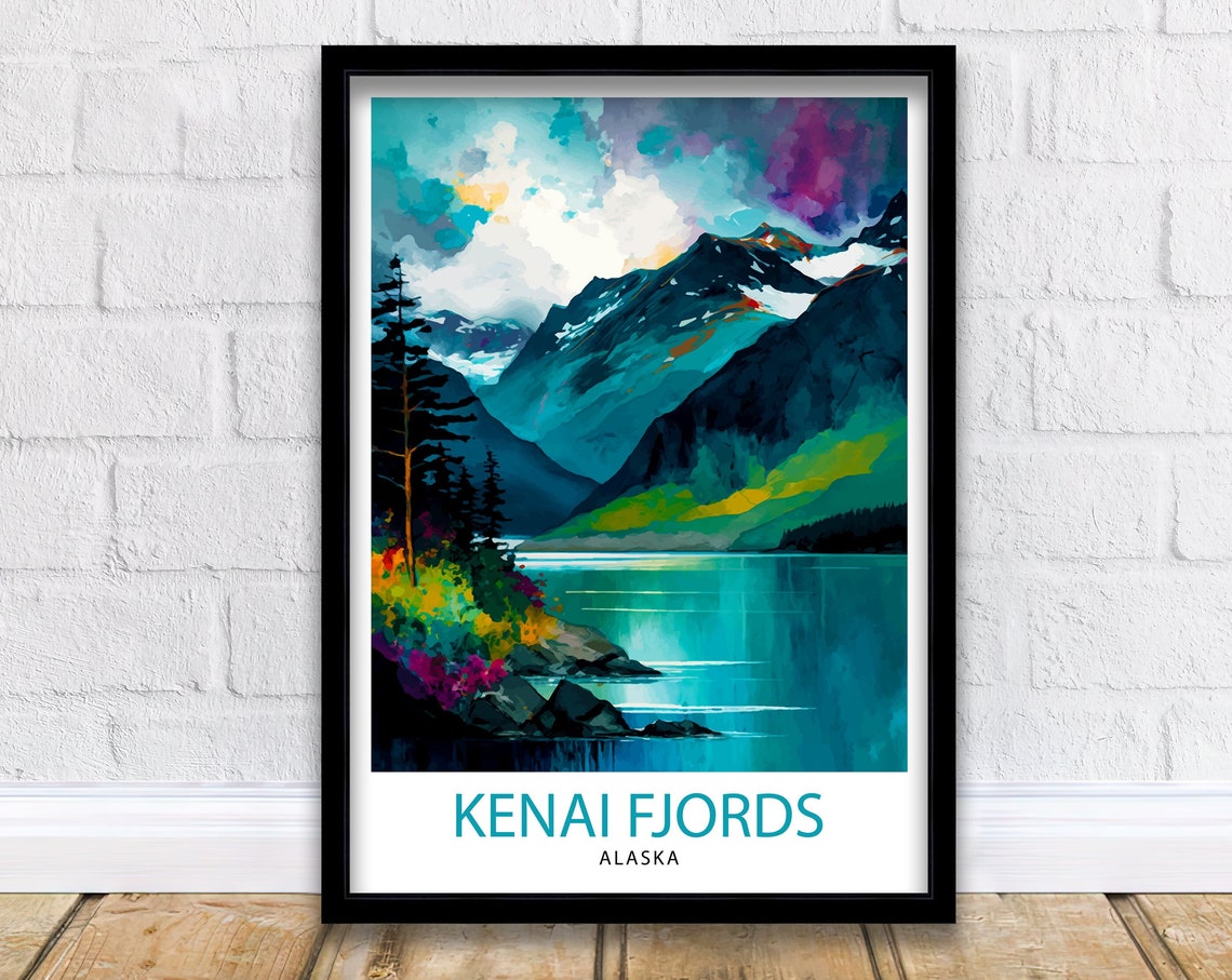 Kenai Fjords Alaska Travel Print Kenai Fjords National Park Wall Decor Alaska Travel Poster Gift Kenai Fjords Illustration Alaska Home Decor