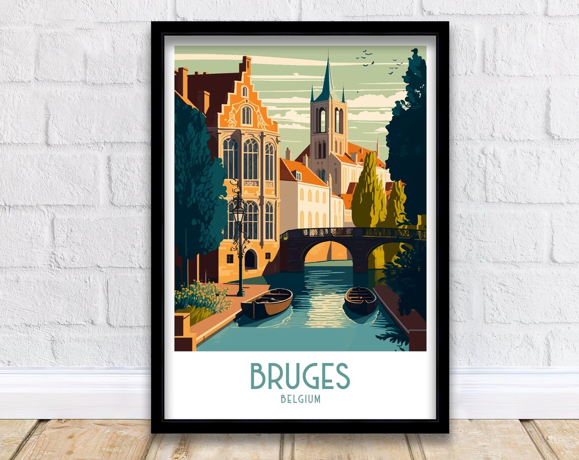 Bruges Vintage Travel Poster, Belgium Art Print
