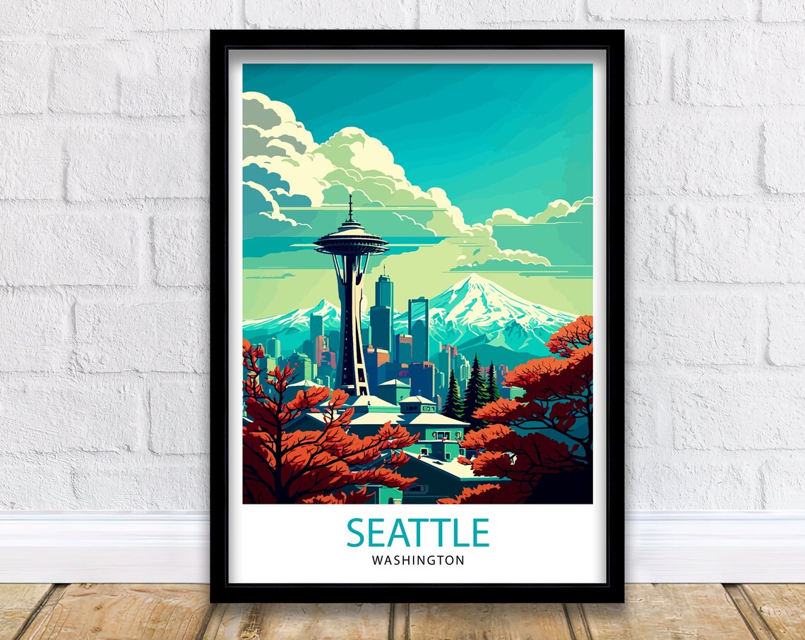 Seattle Travel Poster, Seattle Washington Home Decor