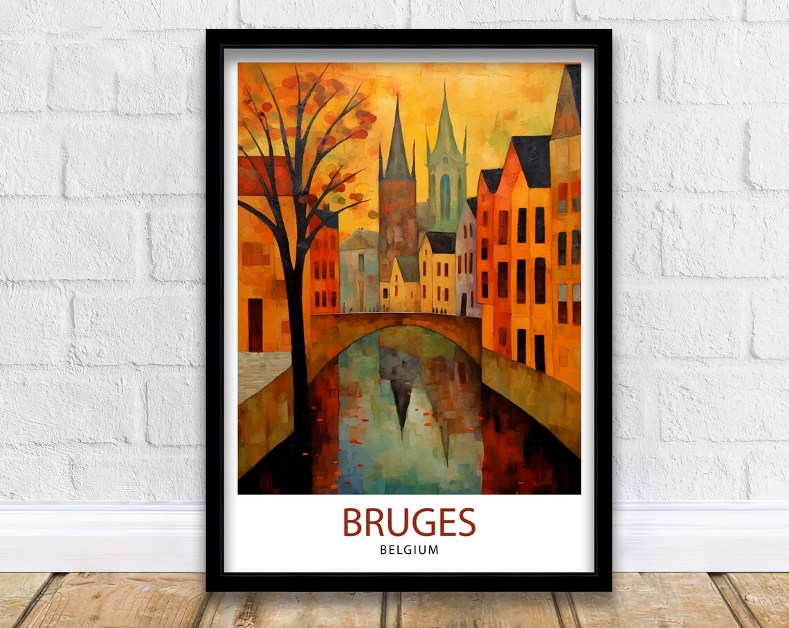 Bruges Belgium Vintage Travel Poster, Wall Decor