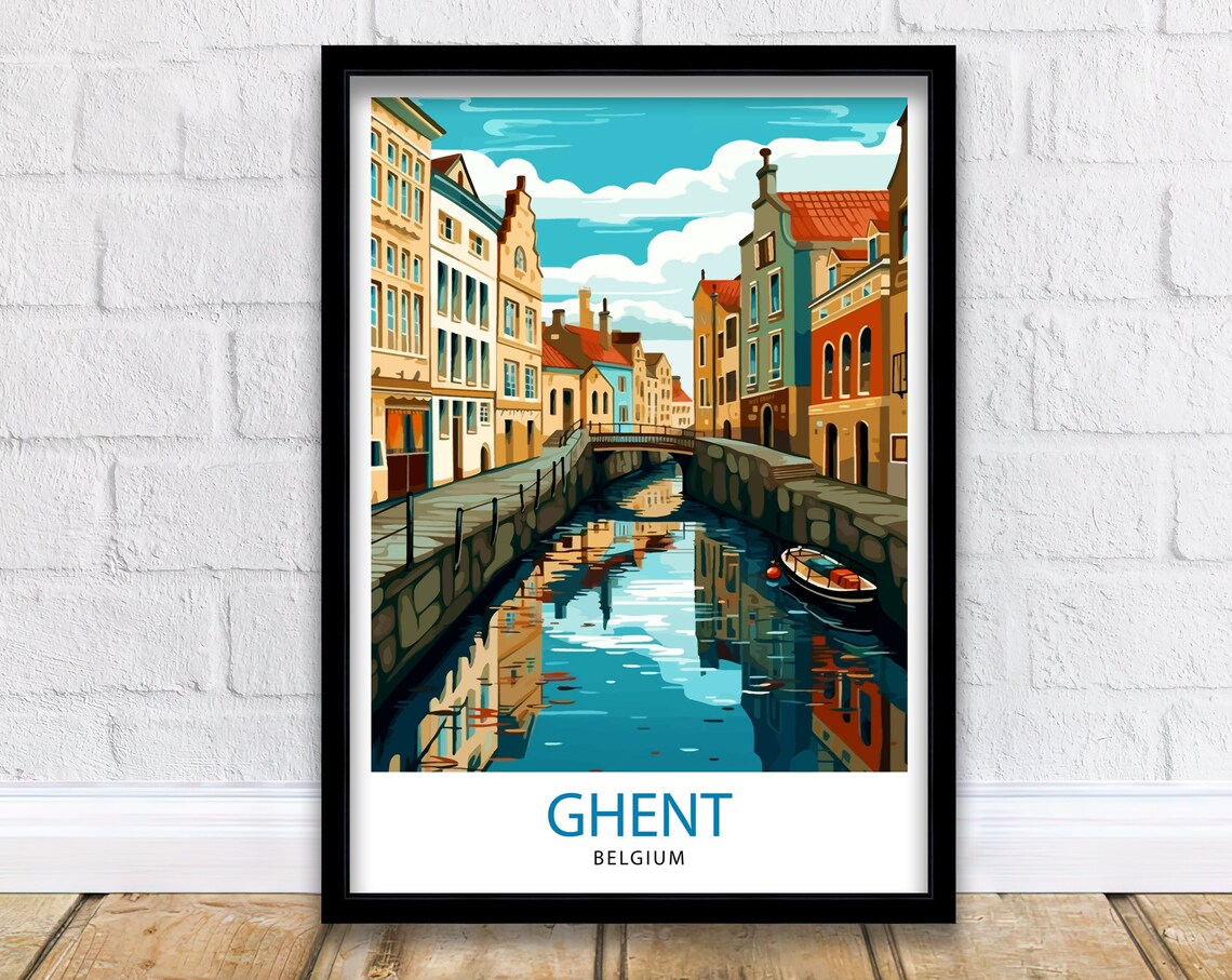 Ghent Belgium Historic Canal Street City Reflections Travel Poster