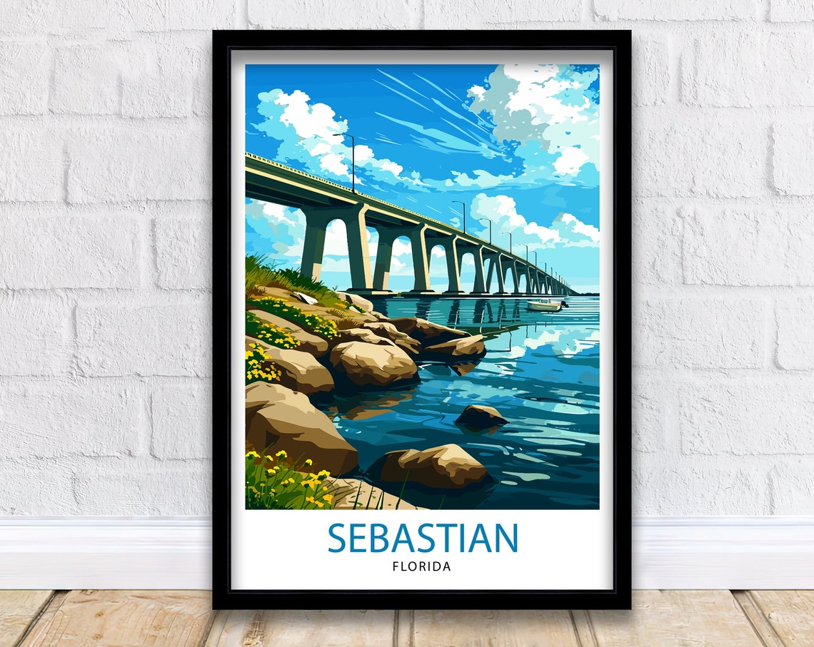Sebastian Florida Long Coastal Bridge Waterfront Sunset Poster