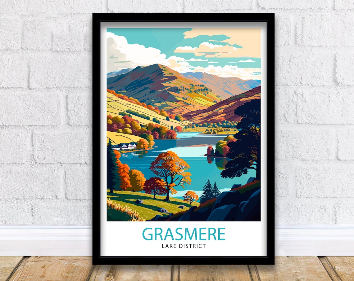 Grasmere Lake District Travel Poster, Home Decor