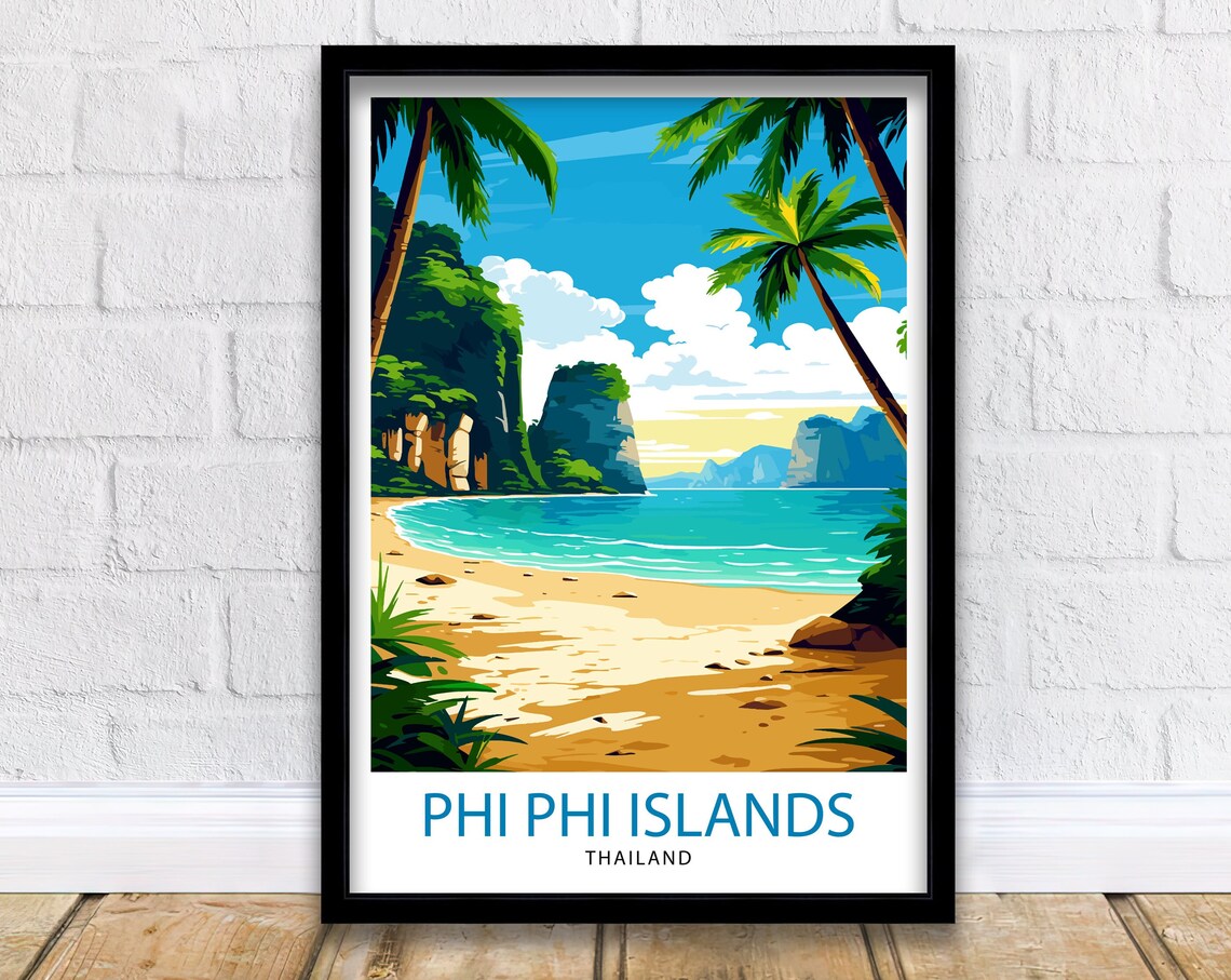 Phi Phi Islands Thailand Tropical Beach Vintage Travel Poster