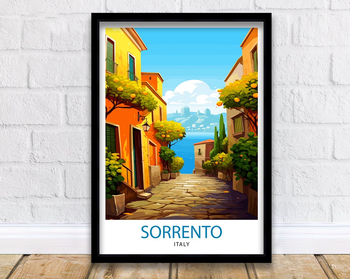 Sorrento Italy Amalfi Coast Orange Alley Sea View Travel Poster