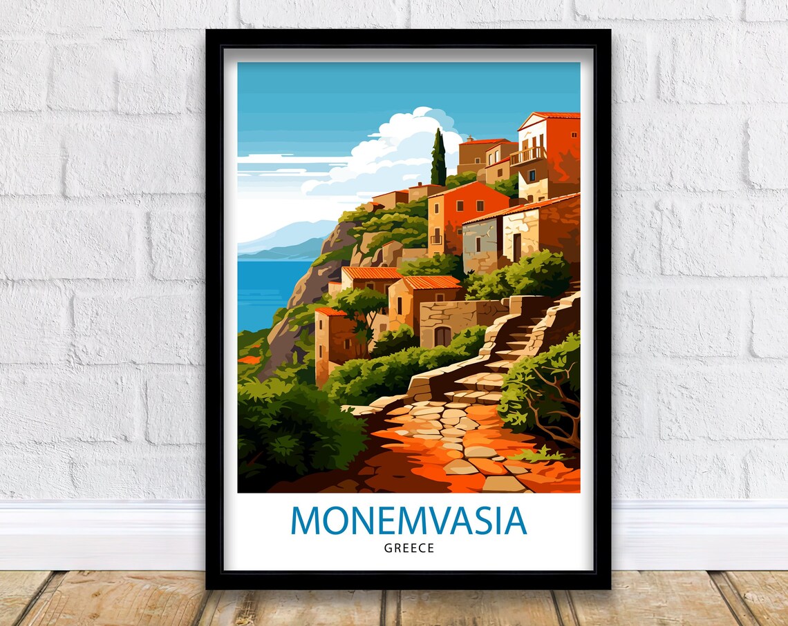 Monemvasia Greece Hillside Village Coastal Stone Path Poster