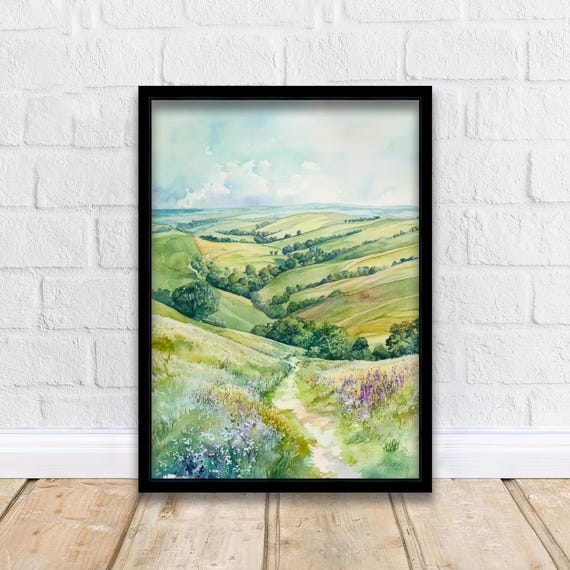 South Downs Watercolour Painting UK Landscape Art Print
