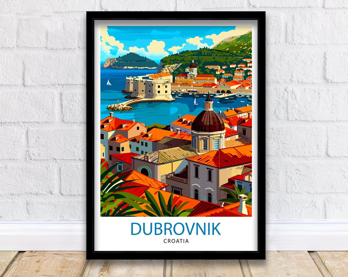 Dubrovnik Croatia Vintage Travel Poster, Wall Decor