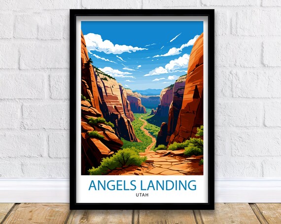 Angels Landing Utah Red Rock Canyon Zion Hiking Trail Poster