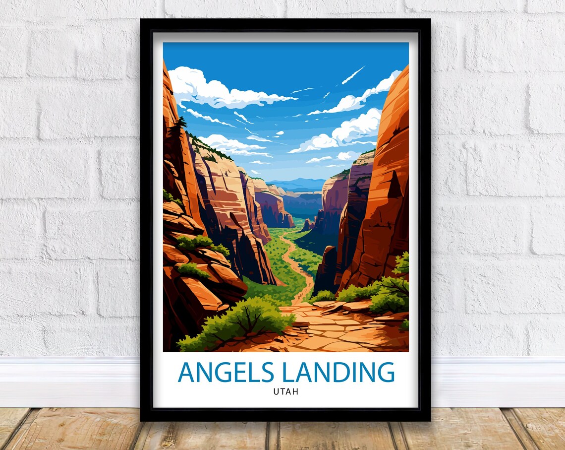 Angels Landing Utah Print Zion National Park Art Hiking Trail Poster Scenic Landscape Wall Decor Nature Adventure Illustration Southwest Usa