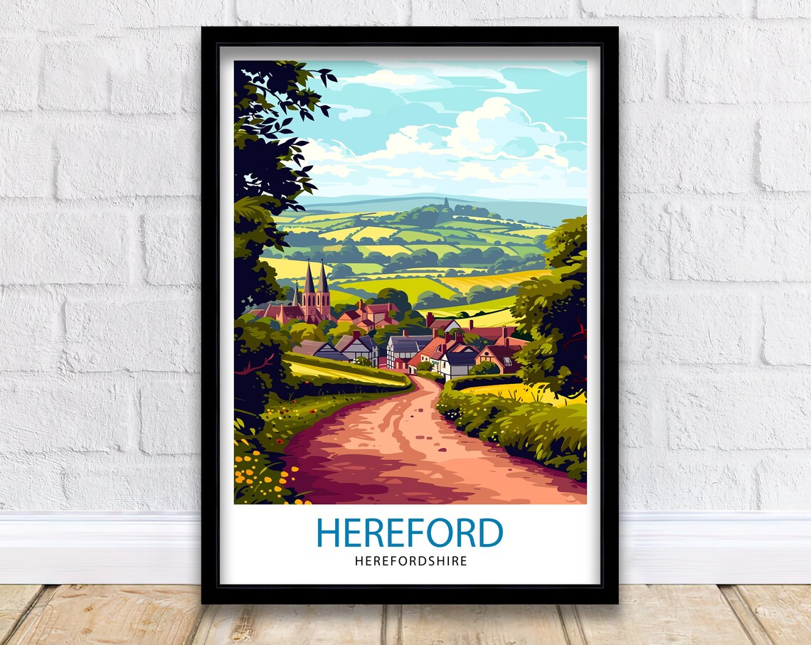 Hereford Herefordshire Travel Poster, England Wall Art