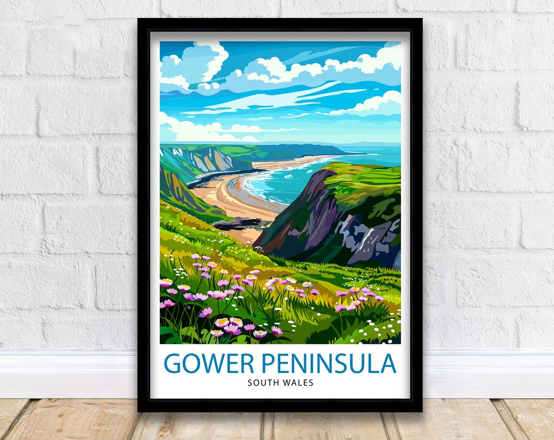 Gower Peninsula Wales Travel Poster, Europe