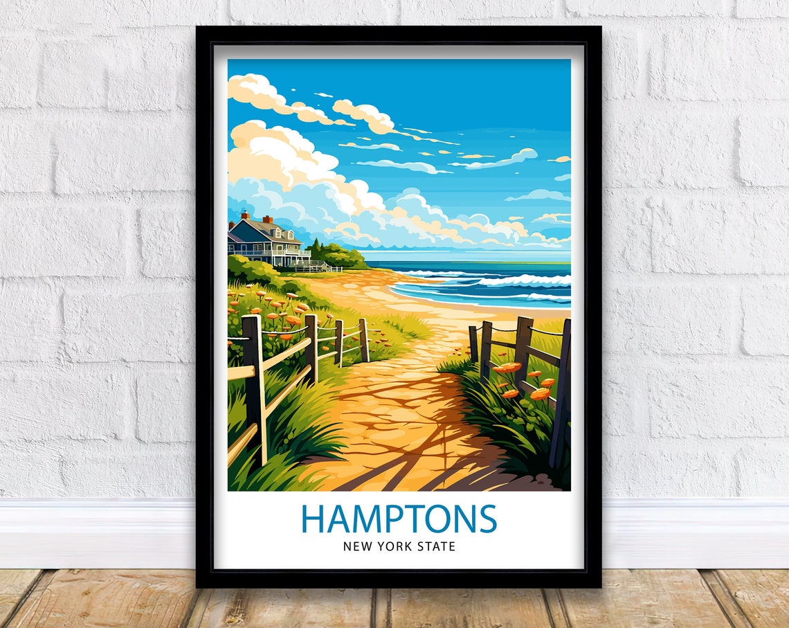 Hamptons New York Beach House Sand Dune Path Ocean Travel Poster