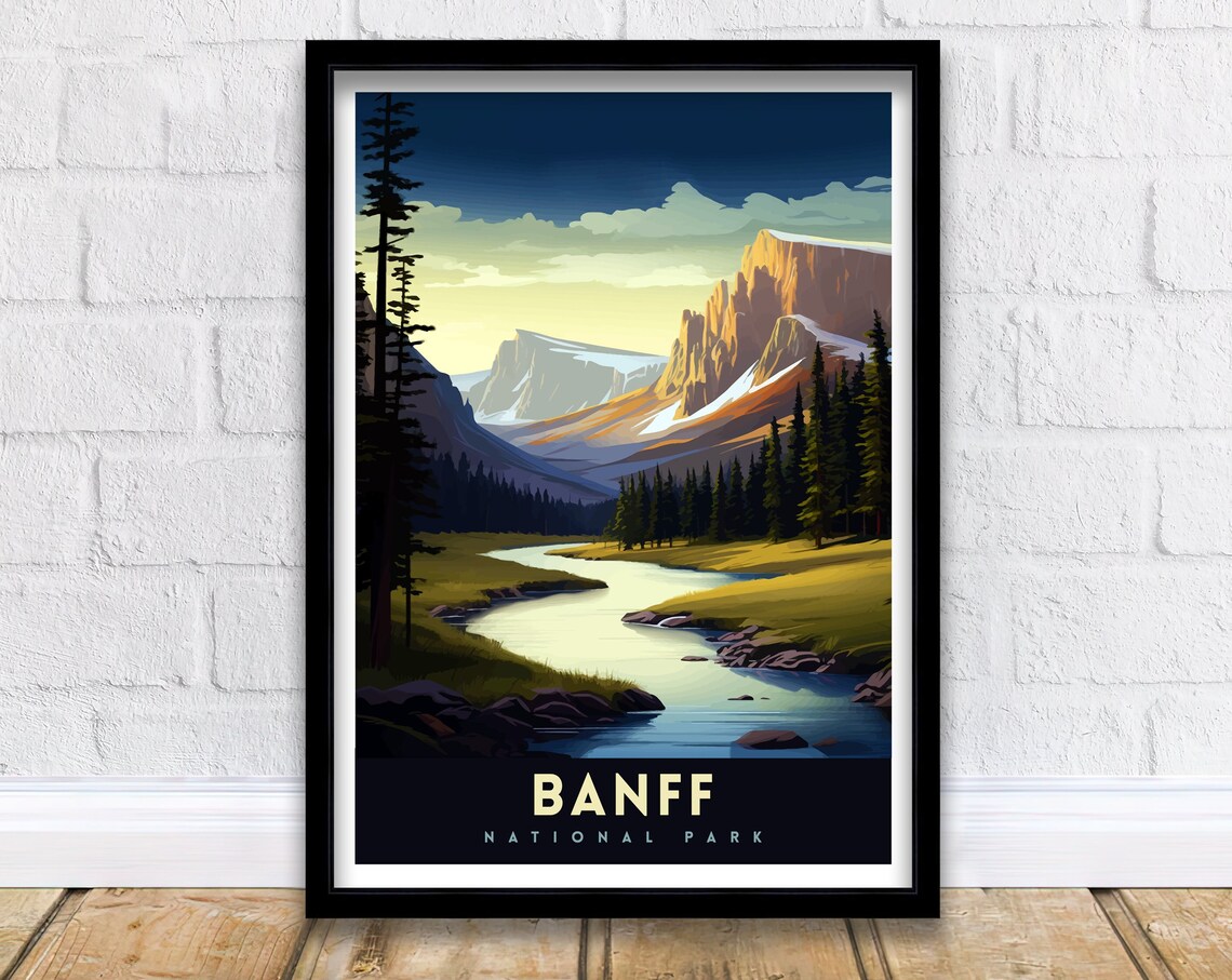Banff National Park Rocky Mountain River Valley Travel Poster